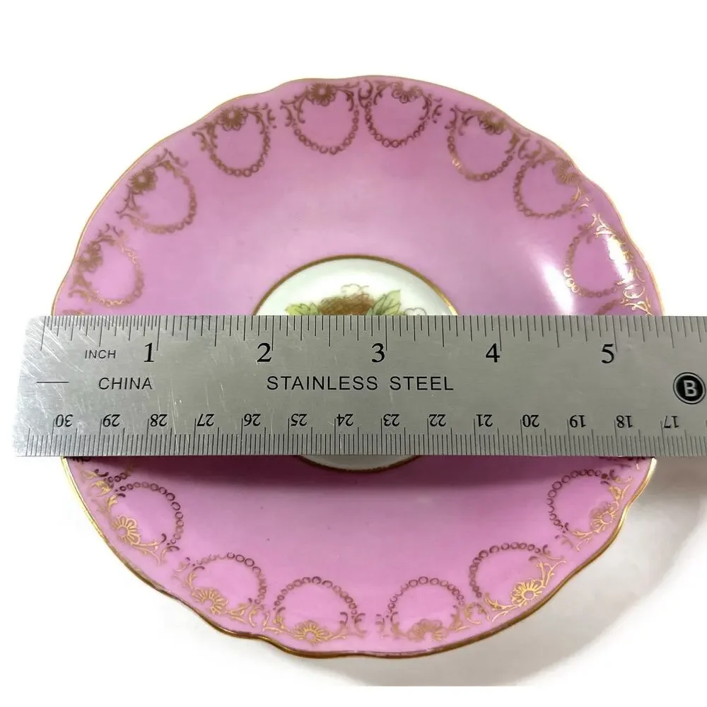 Royal Sealy Japan Pink Gold Gilt Fruit Teacup Saucer Set Vintage Porcelain